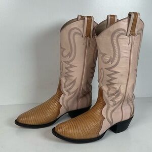 Vintage Larry Mahan Teju Lizard Cowgirl Boots | Peach | 1980s | Women’s 6 B